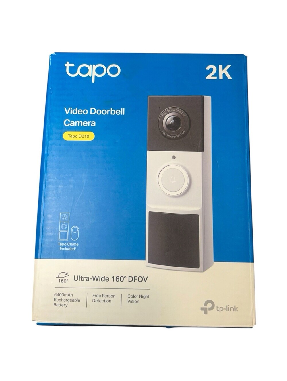 TP-Link Tapo Smart Video Doorbell Camera Wireless with Chime, 2K D210 White -NEW